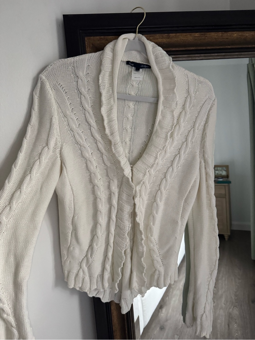 Medium Vintage Les Copains Cable-Knit Shawl Collar Sweater Cardigan - White